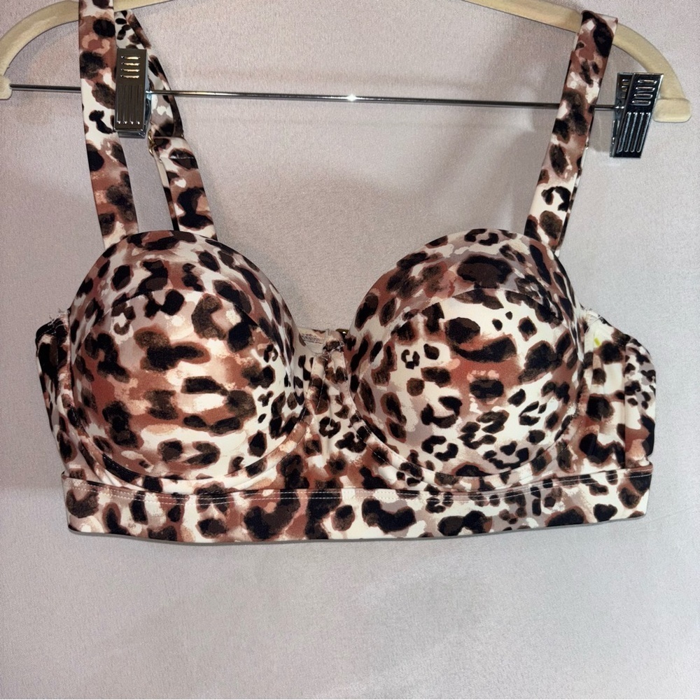 Time and Tru Brown and Black Watercolor Cheetah Print Bikini Top  M 8-10
